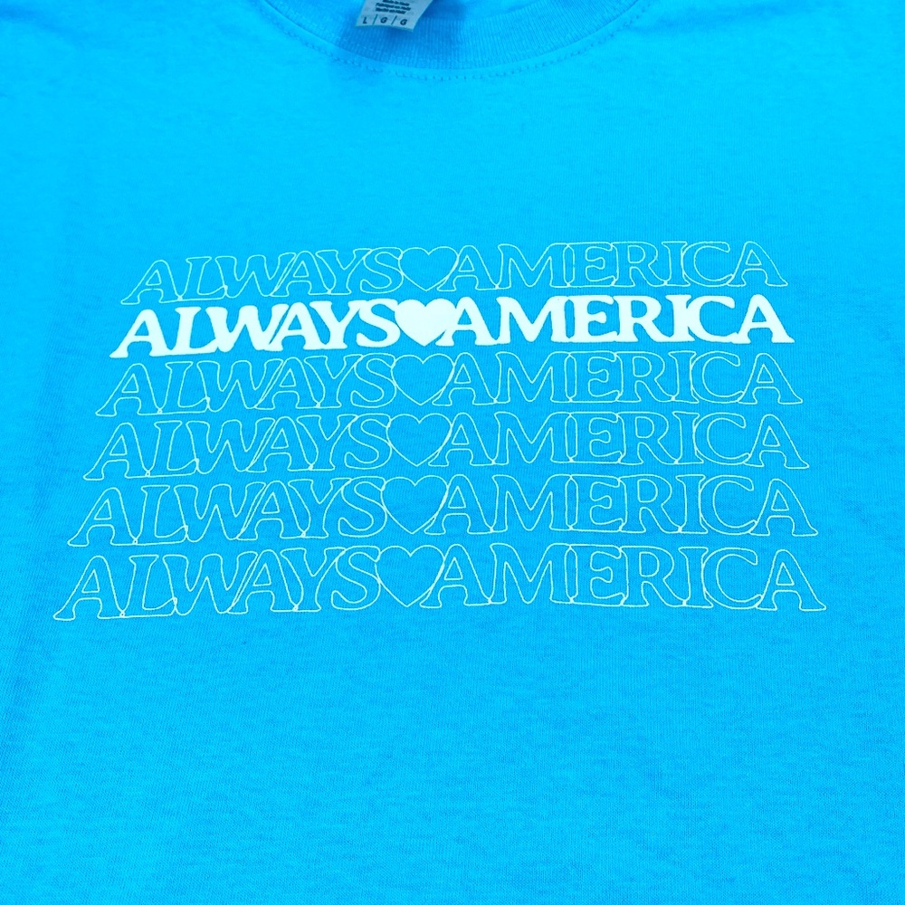 Always Love America USA Patriotic Graphic Tee SAS 2021 Tampa Blue L EUC